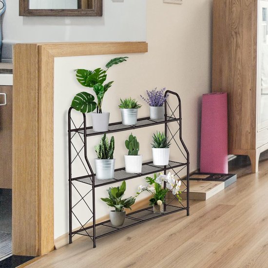 Plantenrek, bloemenrek, metaal, 3 niveaus, plantenstandaard, bloempot, pothouder voor buiten, binnen, balkon, tuin, multifunctioneel bloemenrek met grote capaciteit, brons