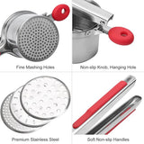 Aardappelpers van roestvrij staal, professionele spaghetti-ijspers met 3 gaten, aardappelstamper, spätzlepers, siliconen handgrepen voor aardappelpuree, babyvoeding, sap, citroen uitpersen