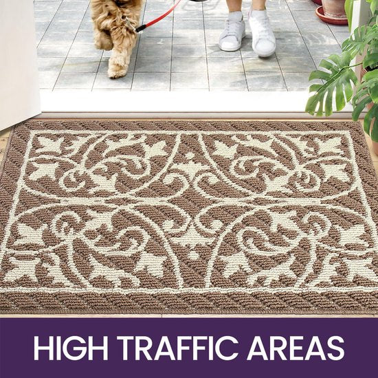 Indoor Doormat, 80 x 120 cm, Dirt Trapper Mat, Non-Slip, Washable Entrance Rug, Door Mat, Foot Mats Front Door for Entrance, Hallway, Garden, Indoor, Pet (Brown)