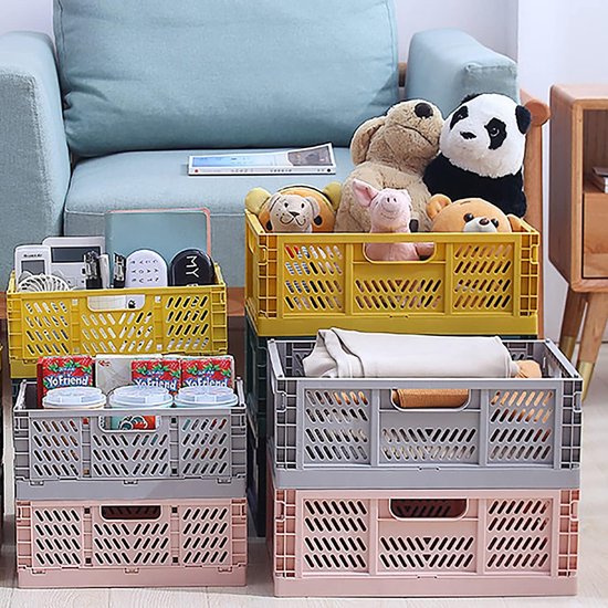 2 stuks opvouwbare opbergmand kunststof opbergkisten voor keuken, slaapkamer, werkkamer (2 stuks roze + 2 stuks grijs, 40 x 30 x 15 cm)