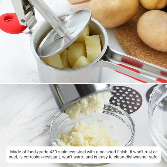 Aardappelpers van roestvrij staal, professionele spaghetti-ijspers met 3 gaten, aardappelstamper, spätzlepers, siliconen handgrepen voor aardappelpuree, babyvoeding, sap, citroen uitpersen