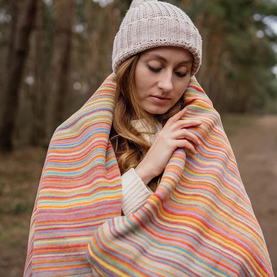 Katoenen deken, 140 x 200 cm, knuffeldeken, biologisch katoen, kleurrijk, aangenaam lichte en knuffelzachte wollen deken, hoogwaardige kwaliteit