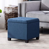 Kruk met opbergruimte, kubuszitting met deksel, zitkist, opbergkist voetenbankkist, linnen, 44 L, 45 x 41 x 41 cm, marineblauw