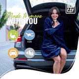 Zachte en warme reisdeken voor vliegtuig en auto, 3D-patroon, onmisbaar voor lange vluchten, voor dames, heren, kinderen, compact kussen met bagagehoes en rugzakclip, marineblauw, Modern