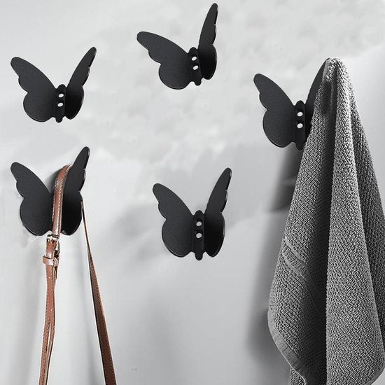 2 stuks zwarte jashaken, roestvrij stalen metalen kledinghaken, vlinderkleerhaken, vlinder-opberghaken, geschikt voor slaapkamer, badkamer en andere plaatsen