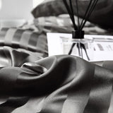 Satijn beddengoed 200 x 200 cm grijs - zijdeglans gestreept beddengoed set 3-delig hoogwaardig luxe dekbedovertrek met verborgen ritssluiting en 2 kussenslopen 80 x 80 cm, grijs