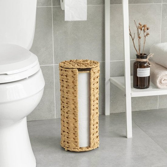 Woven Toilet Paper Holder, Standing, Toilet Paper Storage, Toilet Paper Holder for Bathroom, Waterproof, Natural