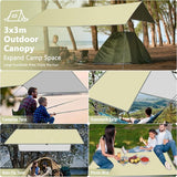 3x3M waterdicht, campingzeil tentzeilen met oogjes + nylon touwen + grondpin, uv-sneeuwregenzonbescherming, ultralicht draagbaar voor campingpicknickhangmat buitenactiviteiten