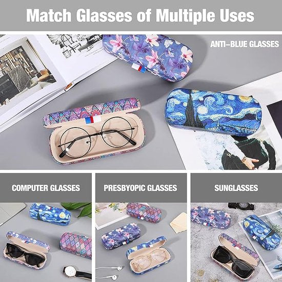 Hardcase brillenkoker, PU lederen brillenetui, krasbestendige draagbare brillenbox met reinigingsdoek, harde schaal, etui, brillenorganizer, brillenopslag voor zonnebril leesbril