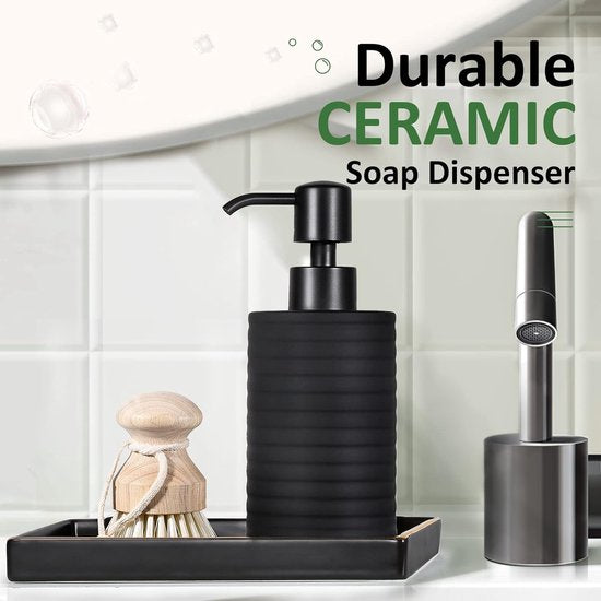 Zeepdispenser, Matzwart, 360 ml, Handwasdispenser, Afwasmiddeldispenser, Pompflesdispenser, Lotiondispenser, Zeepdispenser, Keuken, Badkamer, Douche, Gootsteen, Kolomvorm
