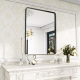 wandspiegel, 75 x 50 cm luxe high-end ronde hoek badkamerspiegel, wandspiegel, horizontaal of verticaal opgehangen, zwart wandspiegel, 75 x 50 cm luxe high-end ronde hoek badkamerspiegel, wandspiegel, horizontaal of verticaal opgehangen, zwart