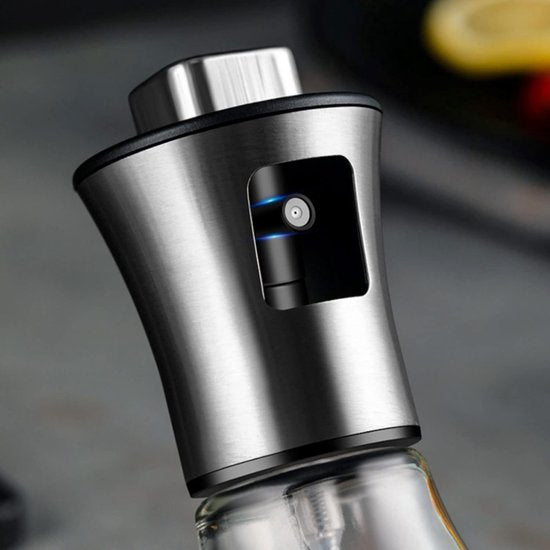 Oliesproeier voor spijsolie, spuitfles, olie, glas, roestvrij staal, oliespray voor het koken, olijfolie, oliedispenser, verstuiver, oliespray, levensmiddelecht, caloriearm, voor
