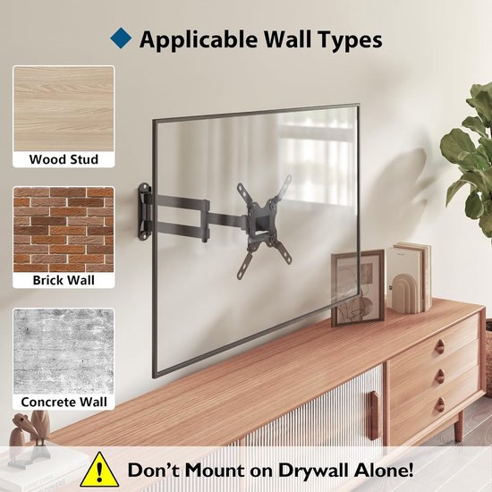 TV muurbeugel voor 13-42 inch LED LCD OLED televisies, kantelbaar, draaibaar en 360° draaibaar, muurbeugel TV tot 20 kg, met veiligheidsschroeven, max. VESA 200 x 200 mm
