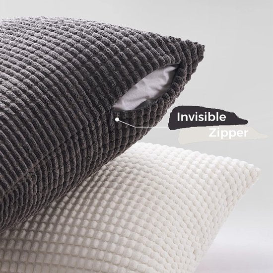 Kussensloop 40 x 40 cm, grijs, set van 4 corduroy korrelig kleurverloop, decoratieve kussensloop, bankkussen, voor bank, slaapkamer, woonkamer, balkon, kinderen