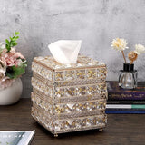 Kristal Gouden Cosmetische Tissue Box Glas Metalen Tissue Box Tissue Box Tissue Box Decoratie voor Woonkamer Eetkamer Hotel Restaurant Kantoor Vierkant