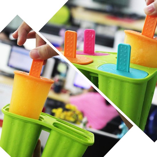IJsvormen van siliconen, set van 4 ijsvormen, BPA-vrij, FDA-gecertificeerd, levensmiddelenkwaliteit, siliconen ijslolly mold met sticks en druppelbescherming