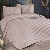 Katoenen spreienset, tweepersoonsbed 250 x 260 cm, kussensloop 55 x 75 cm x 2, slaapbankdeken gewatteerd, deken het hele jaar door (cappucino)