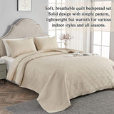 Sprei, bedsprei, 240 x 260 cm, beige, microvezel sprei, bedsprei, set met 2 kussenslopen van 50 x 75 cm, doorgestikt 3D-ultrasjaal.