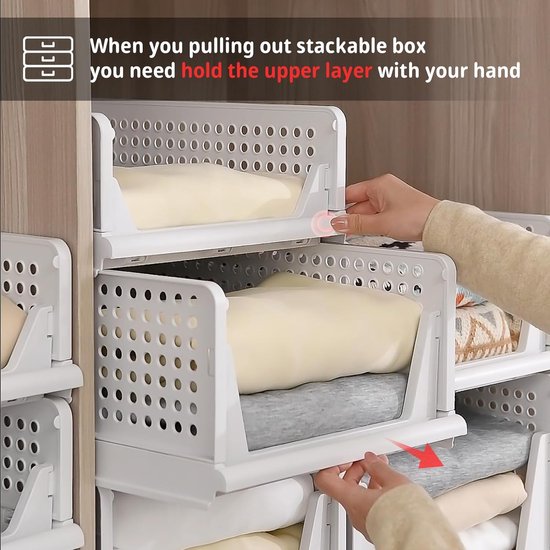 SWAWIS Stackable Wardrobe Storage Box, Stackable Foldable Wardrobe, Plastic Foldable Storage Boxes Drawer, Wardrobe Organiser Shelf for Bedroom, Kitchen, Bathroom, Pack of 5