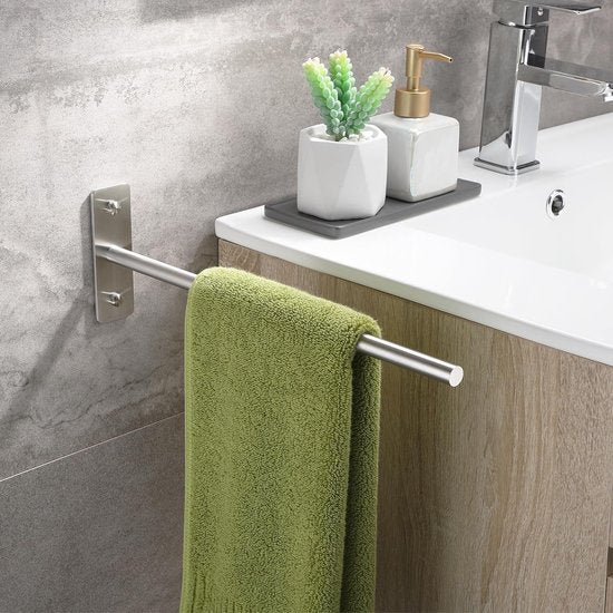 Boren handdoekhouder 304 roestvrij staal badhanddoekhouder geborsteld rond handdoekstang luxe handdoekhouder wastafel muur badkamer handdoekhouder hoogwaardig 38 cm, geborsteld zilver