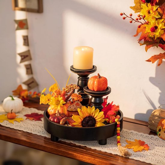 Houten standaard: decoratief dienblad houten dienblad decoratief dienblad decoratief houten verhogingen voor display zwart dienblad rond met poten modern chic sierbord hout met standaard