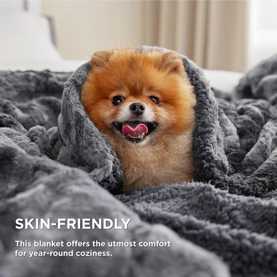 Knuffeldeken, wollig, sofadeken, sprei, imitatiebont, fleece, Sherpa wollen deken voor bank, dikke woondeken, warme pluche, klein, 150 x 200 cm, donkergrijs