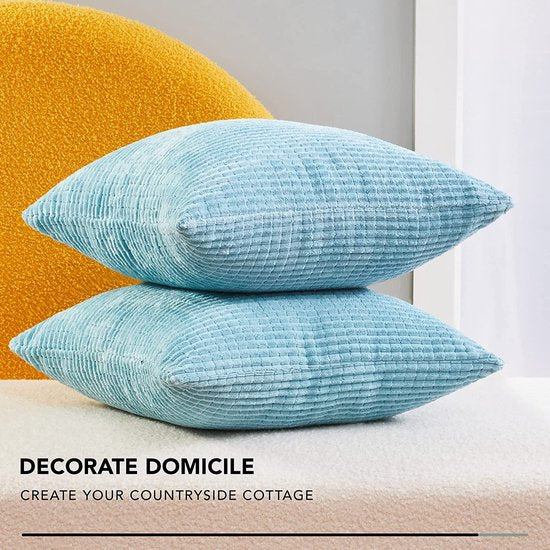 Deconovo Corduroy Kussenhoes met Ritssluiting, 45x45 cm, Hemelsblauw, 2 stuks, Vierkante Kussensloop voor Bank, Slaapkamer