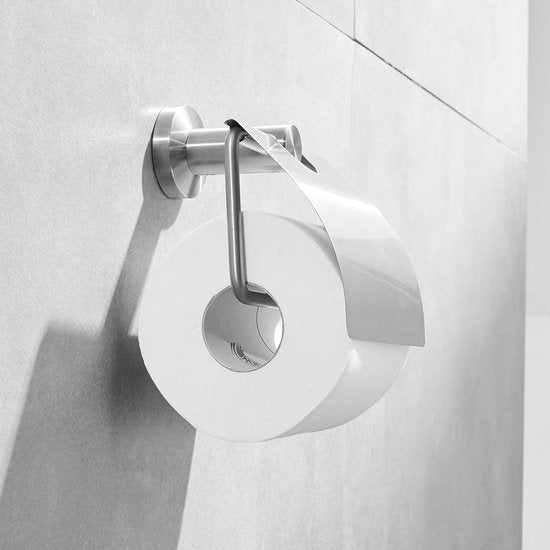 Toiletpapierhouder met deksel, geborsteld wc-papierhouder, draadtrekken roestvrij staal, badkamer toiletrolhouder wandmontage