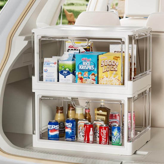 Set van 3 transparante opbergdozen met deksel, stapelbare opbergdozen met magnetische deur, grote plastic opbergdoos, 23 liter, ideaal voor keuken, woonkamer en slaapkamer