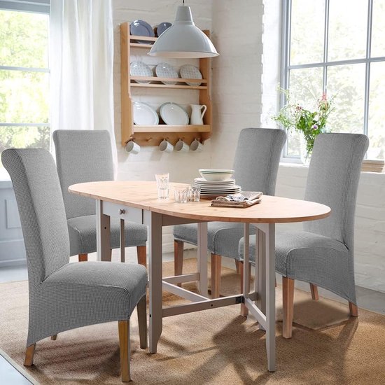 Stoelhoezen, 4 stuks, elegante stoelhoezen, stretch, elastische spandex, XL, universele stretchhoes, afneembaar, wasbaar, voor hotel, grote eetkamerstoelen, 4 stuks, grijs, XL