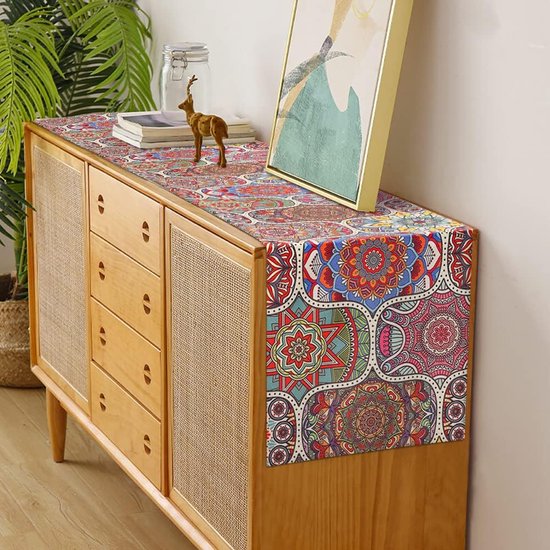 Mandala patroon tafelloper boho-stijl - boho tafelloper bont ornament commode tafelloper voor restaurants, bruiloften, tafelkleden, tuintafel van linnen katoen - 33 x 183 cm