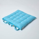 Set van 4 stoelkussens 40 x 40 cm, blauw / lichtblauw, zitkussen met banden en knoopsluiting, effen kussens voor stoelen met overtrek van 100% katoen en zachte polyester vulling