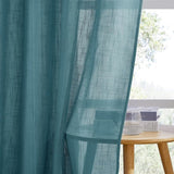 Curtains Living Room Eyelet Curtain Linen Look 2 Pieces H 240 x W 132 cm Curtains Semi-Transparent Decorative Curtains for Balcony Door Linen Look Curtains Teal Blue