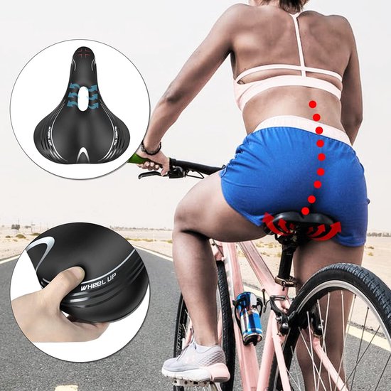 Fietszadel, gel fietszadel met regenbescherming, hol ergonomisch fietszadel, breed tourzadel, comfortabel, waterdicht en ademend MTB-zadel voor heren en dames, zwart