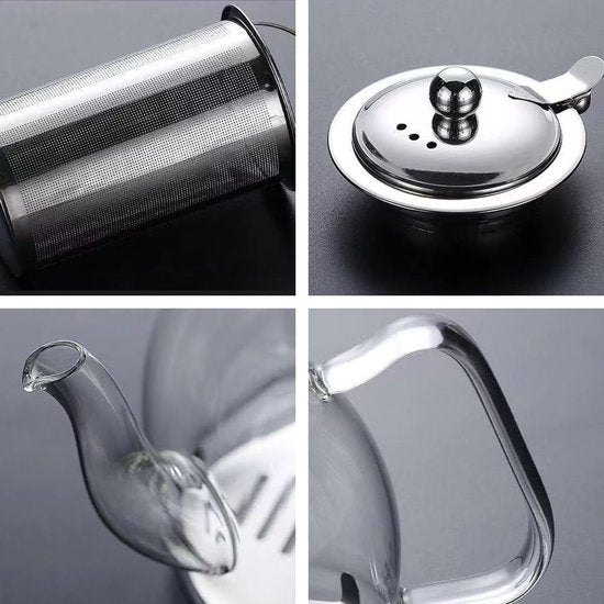 Theepot van borosilicaatglas, 1200 ml, theepot met uitneembaar theefilter, hittebestendig, ideaal voor het bereiden van losse thee