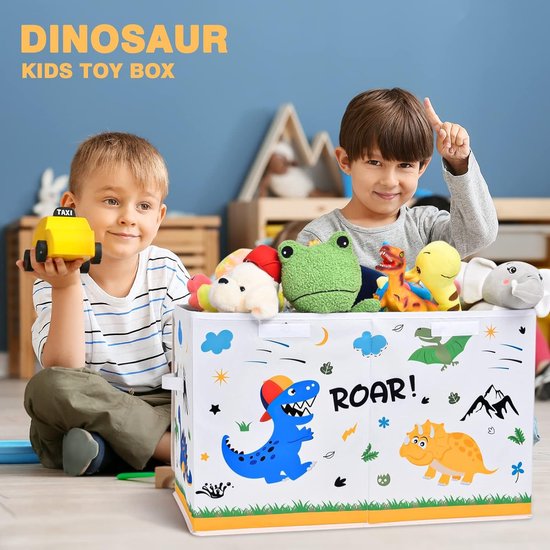 Dinosaurus opbergdoos met deksel, speelgoedkist voor kinderen, 64 x 32 x 40 cm, speelgoed, kleding, boeken, opbergen, speelgoeddoos met handgrepen, voor jongens, kinderkamer, kleuterschool