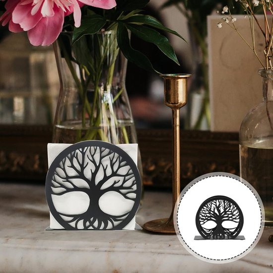 Servethouder Vrijstaande moderne servethouder met boomdesign tafel-zakdoekdispenser van metaal verticale servetten opbergorganizer zwart