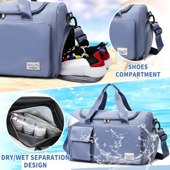 Sporttas voor dames en heren, reistas met schoenenvak en nat vak, groot, opvouwbaar, gymtas, waterdichte zwemtas, lichte trainingstas, jongens, meisjes, duffeltas voor sport, fitness, reizen,