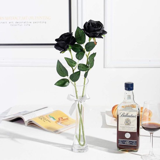 10 STUKS Rose Kunstzijde Bloemen Boeket Thuiskantoor Bruiloft Arrangementen (Zwart)