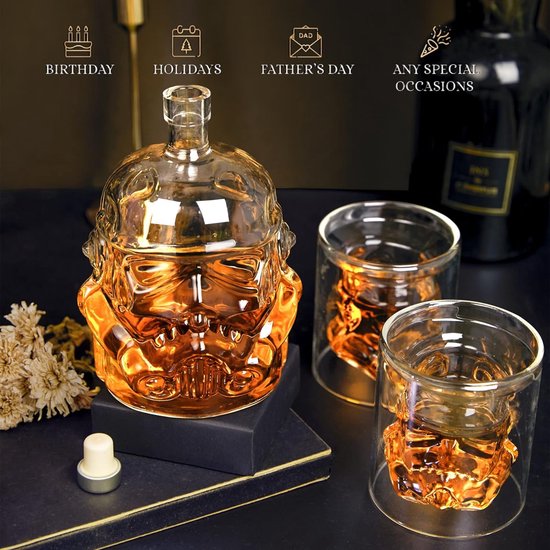 Whiskey Carafe Whisky Bottle with 2 Whisky Glasses, Whiskey Decanter 750 ml Gifts for Men, Whiskey Set for Bourbon, Single Malt, Jameson, Irish, Wine, Scotch, Brandy (Bottle Set)