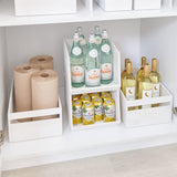 Open opbergdoos aan de voorkant, keukenkastorganizer gemaakt van paulowniahout voor plank of voorraadkast, veelzijdige opbergdoos, wit