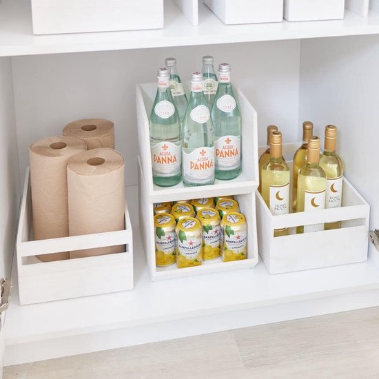 Open opbergdoos aan de voorkant, keukenkastorganizer gemaakt van paulowniahout voor plank of voorraadkast, veelzijdige opbergdoos, wit