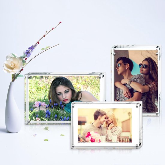 Magnetische Fotolijsten 13x18cm Acryl Fotolijsten 10+10mm Dikte Bureautafel Helder - Pakket van 3