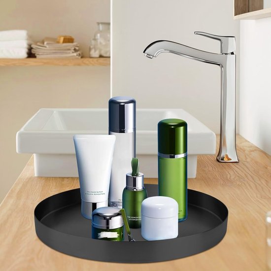 Zwart rond dienblad van metaal, Ø 30 cm dienblad, drankorganizer, decoratief dienblad, decoratief dienblad, kaarsenbord, dienblad voor sieraden, make-up, theeset, vazen