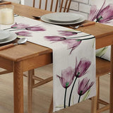Tafelloper Paarse Bloemen Tafelloper Modern Woonkamer Abstract Tafelkleed Linnen Tulpen Tafelloper Kreukvrij Antislip Tafelloper Decoratie voor Eetkamer Feest Vakantie 33 x 180 cm