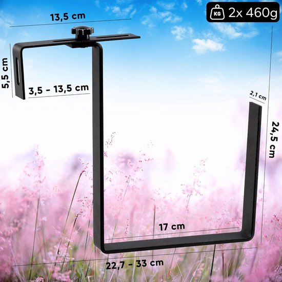 Bloembakhouder, houder voor bloembakken, bloembakhouder, UV-bestendig, balkonbakhouder, bloembakhouder zonder boren (2 stuks, zwart)