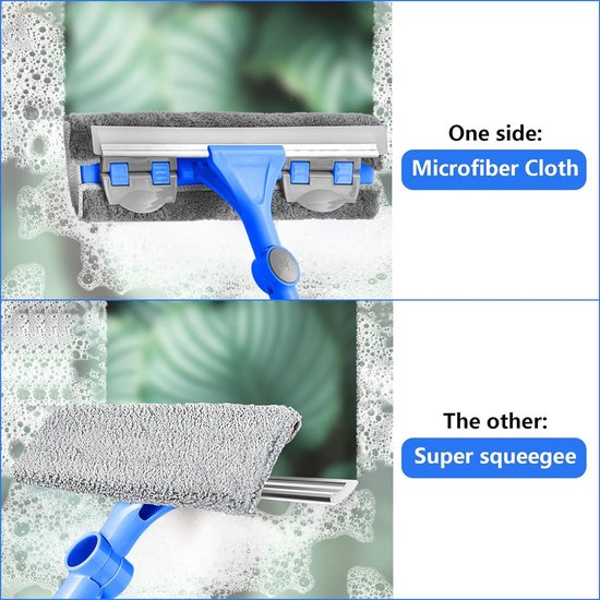 Lange ruitenwisser-wisserset 27 cm, telescopische ruitensproeier met verlengstang en rubberen lip, verstelbare reinigingsset ruitenreiniger voor raam/douche/auto (167 cm)