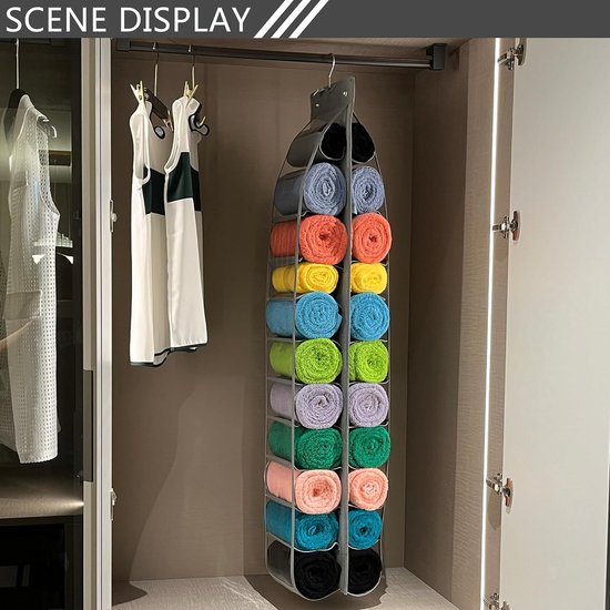 Ophangopslag, grotere tassen, hangrek, 24 transparante vakken, kledingkastorganizer, 1-delige set, legging-organizer voor kleding, grotere jeans, T-shirt, yoga, overhemden