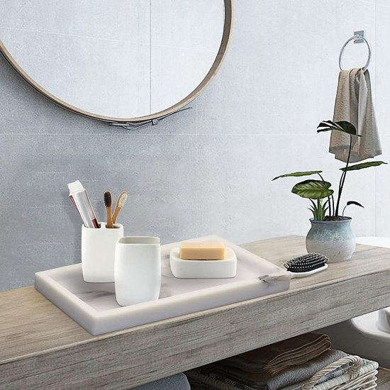 Dienblad van marmer, marmer, serveerplaat, display, badkamerdienblad, rechthoekig, hars decoratief dienblad, cosmetica-organizer, sieradenbord voor salontafel