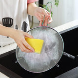 Rainbow spatscherm voor koken 9,8'', roestvrijstalen vetspatscherm voor koekenpan, fijnmazige spatscherm met voeten, comforthandvat, veilig kookdeksel, houdt de keuken schoon